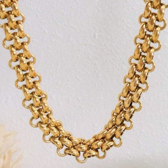 Exaggerated Gold Chain Link Necklace Clavicle Toggle Closure Choker Lacteo - Picture 2 of 4